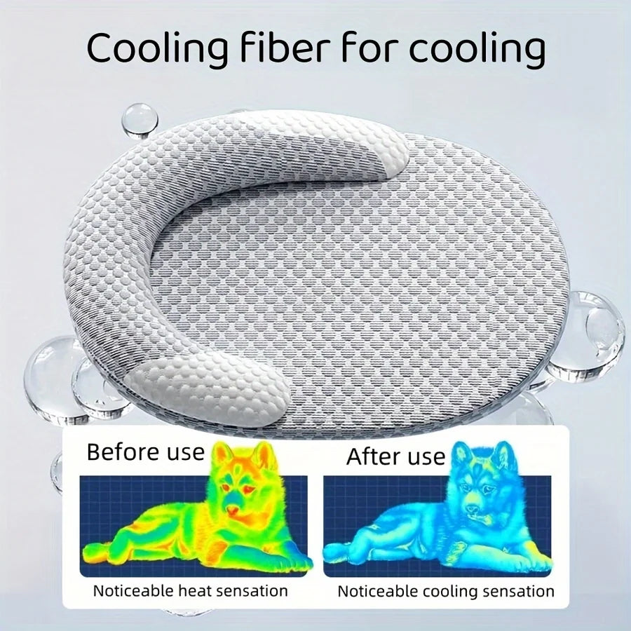 Cooling Ice-Silk Pet Bed placed on a wooden floor in a bright room setting