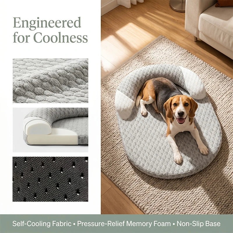 Close-up of the soft ice-silk fabric surface of the Cooling Ice-Silk Pet Bed, ideal for sleeping